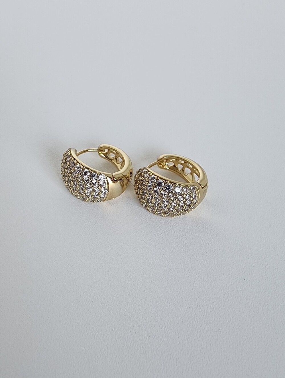 Gold Plated Pave CZ Huggie Hoop Earrings Sparkly Statement Jewelry